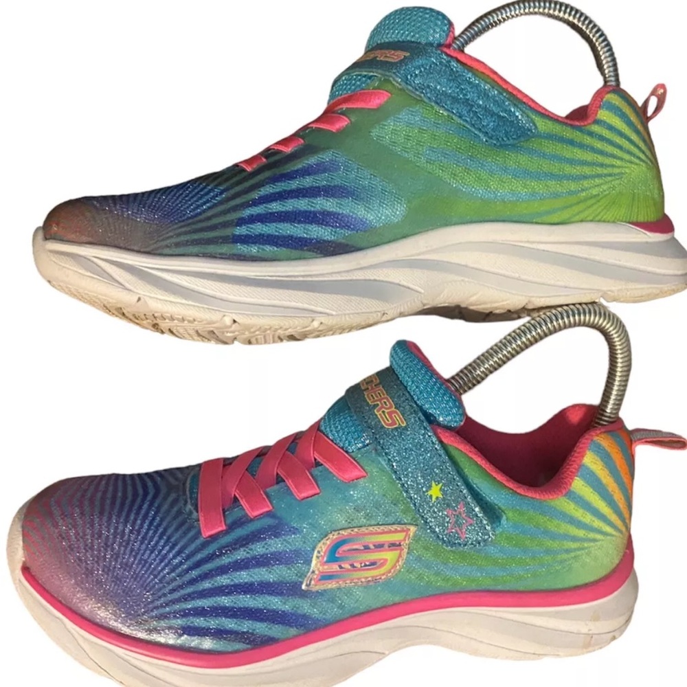 Sketchers Multi Color Size 3.5 Kids Shiny Glitter Hot Pink Mermaid hook Loop
